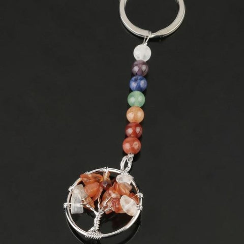 Porte-clés Arbre de Vie 7 Chakras "Positif" en Agate Rouge