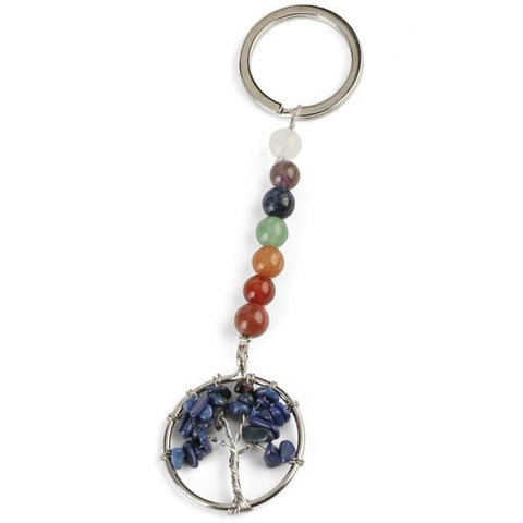 Porte-clés Arbre de Vie 7 Chakras "Regain de Confiance" en Lapis Lazuli