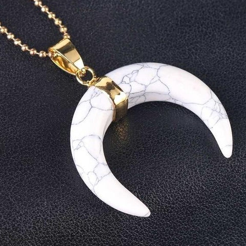 Pendentif Croissant de Lune Doré "Stabilisation" en Howlite