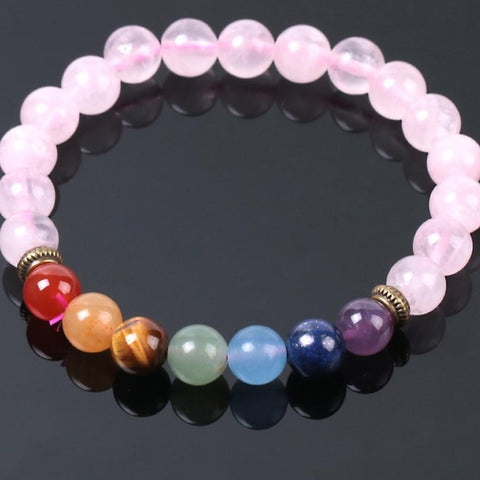 Bracelet "Tendresse et Guérison" 7 Chakras en Quartz Rose